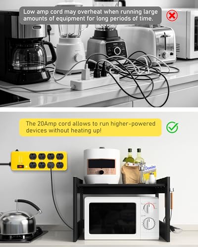 KeBen Extensión 20A Heavy Duty Power Strip Protector contra Sobretensiones, Amarillo, Calibre 12, 8 tomas, 10 pies miniatura 6