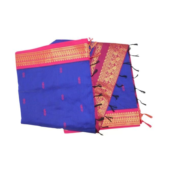 Image of Pure Kalyani Cotton Saree | Zari Border & Blouse Piece - Lata Gadwal Design | Traditional Saree