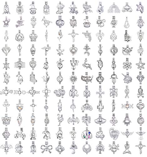 40pcs Mix Stainless Steel Tones Alloy Bead Cage Pendant Wish Lava Pearls Stones Perfume Essential Oils Scent Diffusing Locket Pendant Charms Mother's Day Gift