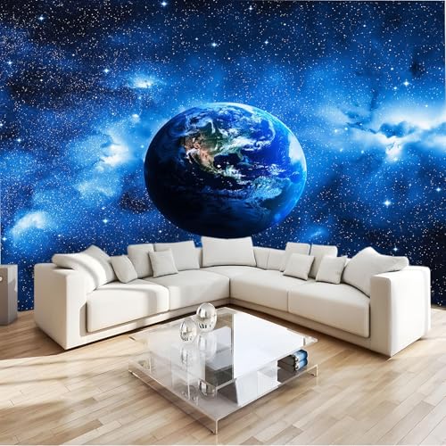 Genérico Azul Papel Pintado Pared Panorámico 350 x 256 cm Ciencia Ficción Espacio Tierra Nebulosa, decoración de pared Póster Gigante de Pared Personalizado 3D Para Salón Dormitorio