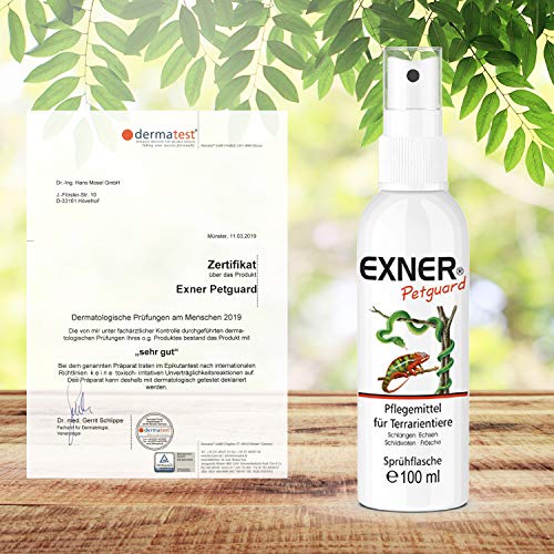 Exner Petguard Tierpflege für Terrarientiere - Pflegemittel bei Juckreiz, Haarausfall, Entzündung, Parasiten, Räude, Milben & Pilzbefall - biologisch & natürlich - 100 ml Sprühflasche