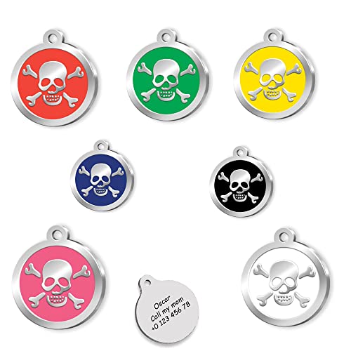 Skull Dog id Tag - Silver Plated Pet Tags - Silver Plated Dog Name Tag - Personalized Pet Tag - Customized Dog Cat Tag - ID Tag for Dog - Custom Dog Name Tag (Red)
