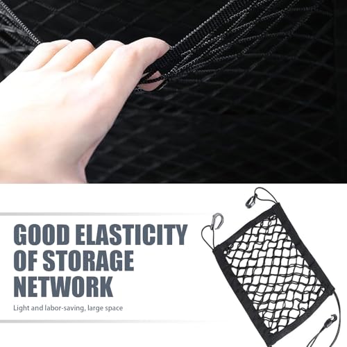 Image of 1 PC Car Back Seat Partition Storage Net, 10.2 inch x 11.4 inch Double Layer Coarse Net Stretchable Vehicle Space Divider with Lanyard, Anti-Fall Car Pet Barrier Net Accessory, for Cars (Black)
