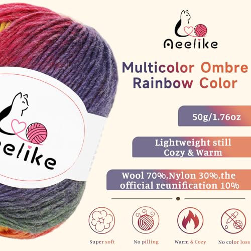 Image of Aeelike Crochet Blanket Kit for Adults,Vedio Tutorial,Wool Yarn 10 Skeins | Wool Blend Yarn,Vintage Ombre Rainbow,Step-by-Step Tutorial,Make a Warm Cozy Blanket, Ideal Craft Gift for Crochet Lovers