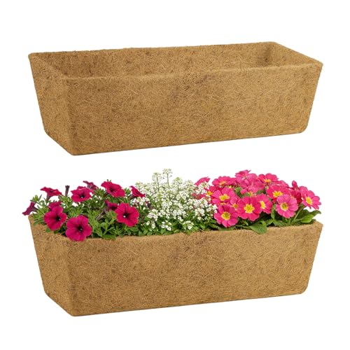 Image of 30in Tapered Coco Liners for Window Planter Box - 2 Pack 100% Natural Coconut Coir Fiber Liner Replacement for Deck Flower Box, Garden Railing Fence Wall Planter Basket