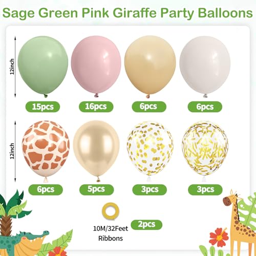 Image of Sage Green and Pink Balloons, 60PCS Deer Printed Balloons Confetti, 12 Inch Dusty Pink Champagne Gold Apricot Balloon Helium for Jungle Safari Birthday Woodland Baby Shower Wedding Party Decorations
