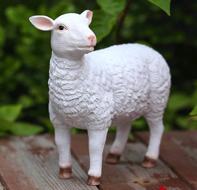 Vilja Sheep Decoration Display Solid Resin-Made 9x4x8 Inch LWH House Garden Ornaments 8 Inch Tall White Sheep Aries Figurine - Image 3