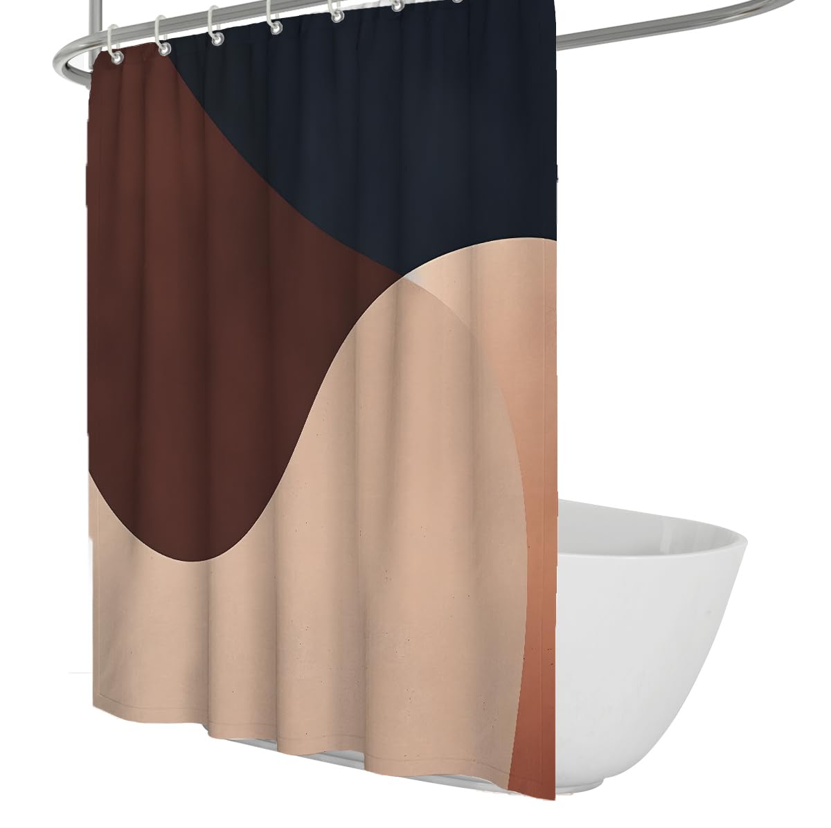 UIRINGART Bathroom Bathtub Curtains W150xL200cm Modern Minimalist Curved Shapes Terracotta Brown Navy Beige Water Repellent with Rustproof Grommets Home Hotel Shower Curtain