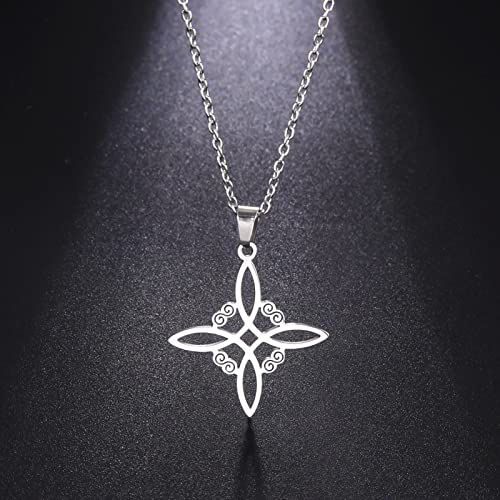 kkjoy Witches Knot Necklace Stainless Steel Pagan Wiccan Symbol Pendant Magic Knot 4-Pointed Celtic Knot Witchcraft Necklace for Women4