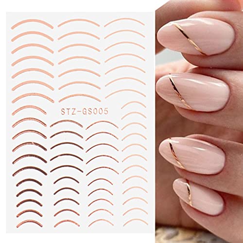 Ykzfui H-124 8 Sheets Line Nail Art Stickers Rose Gold Silver Metal Nail Stickers Nail Art Supplies 3D Metallic Curve Stripe Wave Lines Nail Decals French Nail Designs Accessories Striping Tape Wavy Nail Decor thumb #2