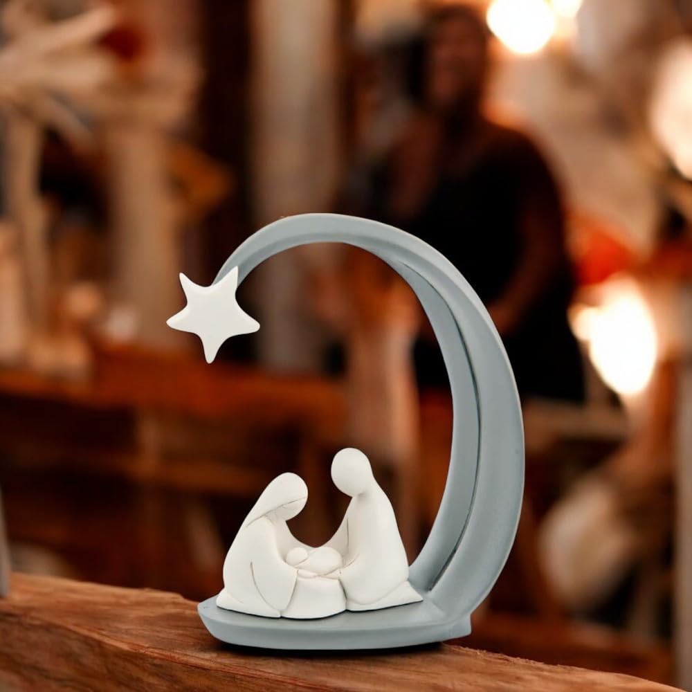 MAZZOLA LUCE Presepe Grigio Moderno 10x13 cm Natalizio Statuetta Natività Idea Regalo Natale