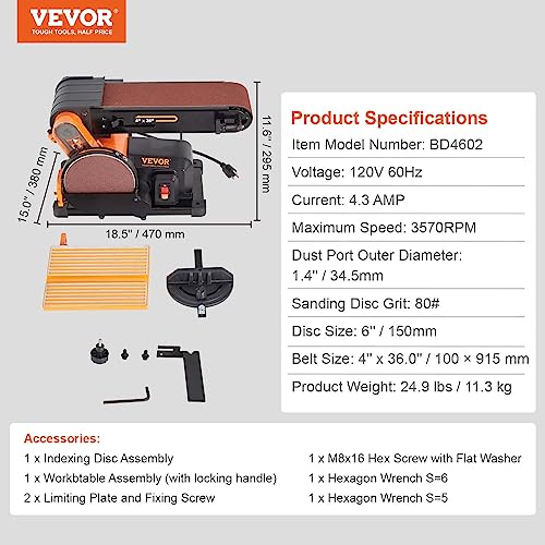 Vevor 4.3A BELT DISC SANDER Belt Sander, 6Inch Disc Sander And 4X36 Inch Belt Sander Combo thumb #6