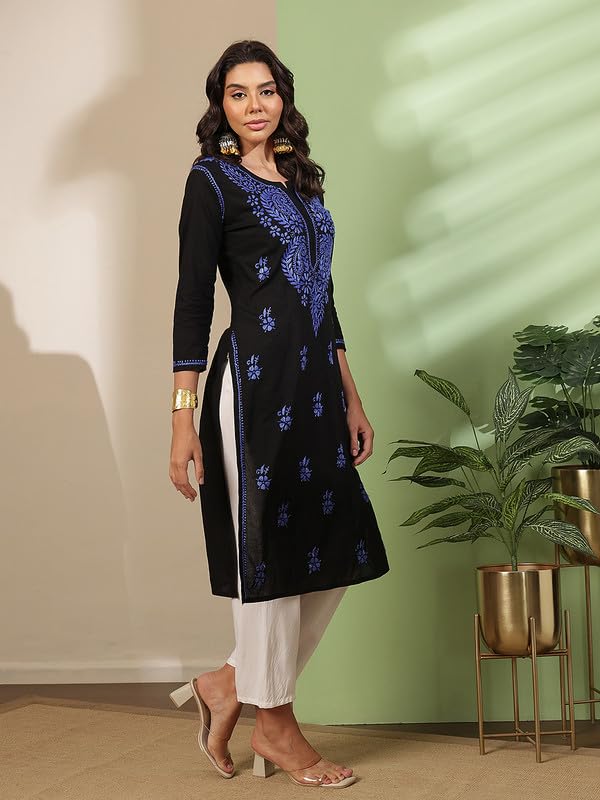 Image of Ada Hand Embroidered Lucknowi Chikankari Cotton Kurta Kurti for Women A411191