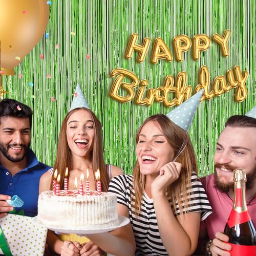 Image of Grass Green Fringe Curtain Party Streamers 2Pack 3.3 x 8.3 Ft Foil Fringe Backdrop Curtains for Birthday Wedding Bridal Baby Shower Holiday Tinsel Streamers Green Party Decorations Door Streamer