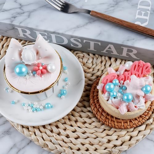 Image of Blue and White Sprinkles for Cake Decorating, 130g /4.6oz Edible Pearl Sprinkles Mix, Sugar Candy Pearls for Baking, Cookie Decorations and Cupcake Toppings, Wedding Shower Party Winter Supplies