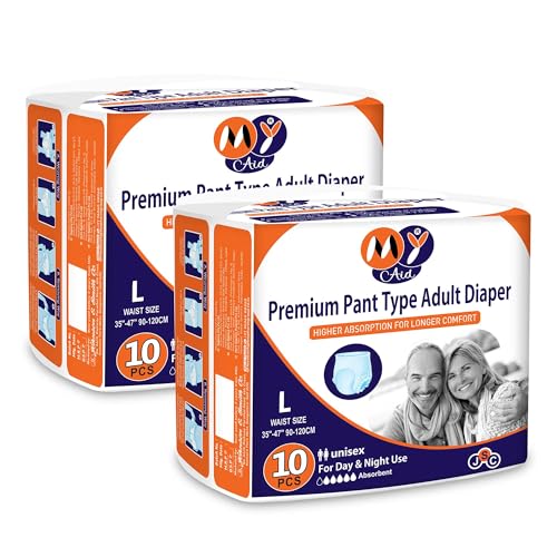 Image of Premium Unisex Pant Style Adult Diapers With Wetness Indicator, Elastic-Waist, Fast Absorption, Leakproof, Odour Lock & Anti-Bacterial | Large Size | 20 Count (Pack of 2)