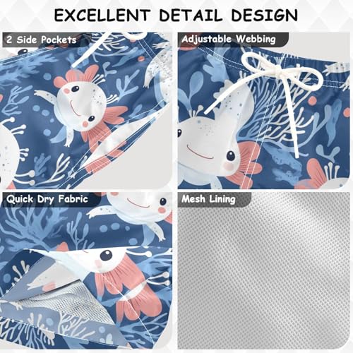 Pigsaly Boys Swim Trunks Cute Axolotls Blue Polka Dots Boys Board Shorts Swimsuit Swimwear Summer Bathing Suit 3T3