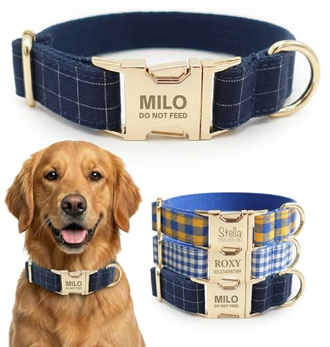 PETS STORM Personalized Polyester Dog Collar with Name and Phone Number Customizable Laser-Engraved Collar with Metal Quick Release Buckle for Dogs