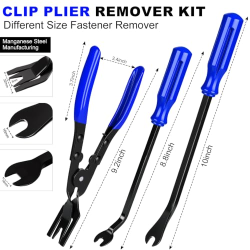 Image of 18 Pcs Auto Trim Removal Tool Kit with Non-Scratch Plastic Pry Tool Fastener Clip Pliers and Tire Caps Valve, Interior Door Panel Clip Removal Set for Vehicle Dash,Blue