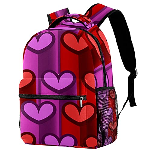 Sac à dos décontracté pour femme violet et rose à motif cœurs aquarelle
