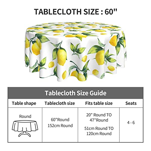Lemon Round Tablecloth 60" Stain Wrinkle Free Washable Table Cloths For Spring Summer Decorative Gifts Kitchen Dining Party Wedding #TOP4