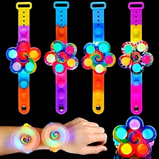 SCIONE 4 Pack LED Fidget Bracelets Tie Dye Pop Party Supplies Return Gift for Kids, Light Up Christmas Halloween Birthday Gift Party Bag Fillers for kids
