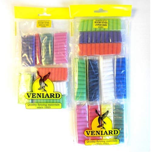 Booby Eyes for Fly Tying, Mixed pack of 11 colours, 110 per pack, choice of size