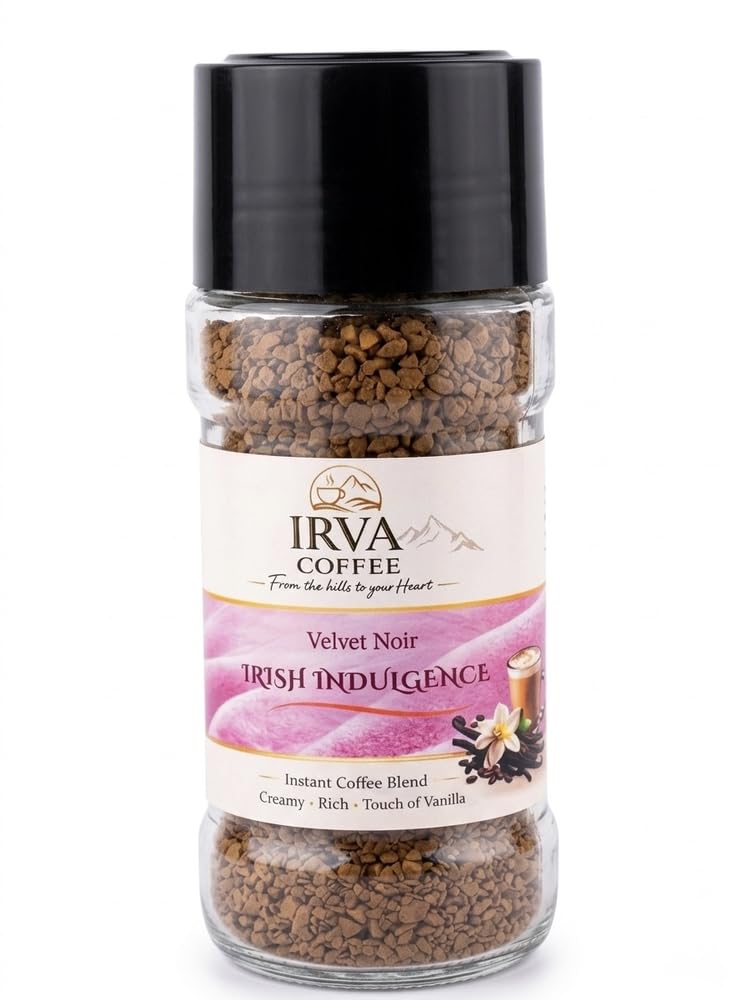 IRVA Irish Indulgence Velvet Noir | Premium Irish Flavoured Instant Coffee (Non-Alcoholic) | Freeze-Dried Granules | Velvety Smooth, Creamy Indulgence with Rich Aroma | Perfect for Hot & Cold Coffee | Café-Style Experience at Home | 100 g | Makes 40–50 Cups-image-33