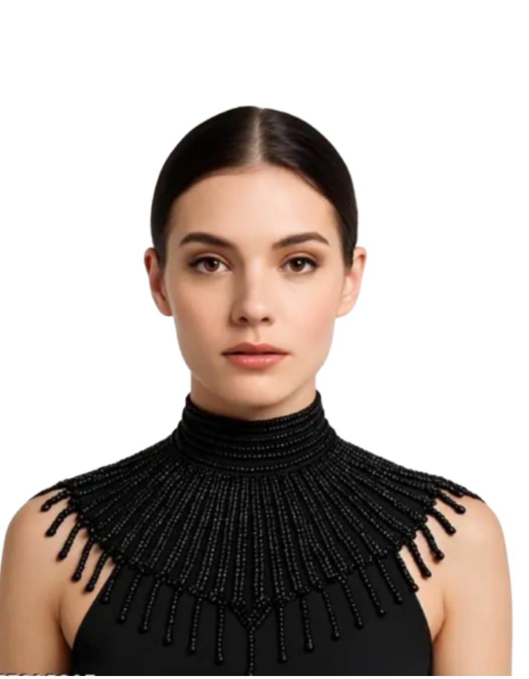 Women's Net Embroidered Cape Shrug, Round Neck, Sleeveless,Short Neck Black-image-20