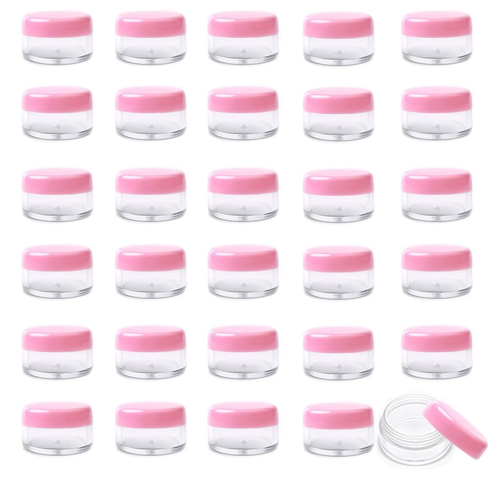 Skypro Pink 3G 30 Count Tiny Sample Jars,3 Gram Sample Containers With Lids,Empty Lip Balm Containers, Mini Cosmetic Containers With Lids, Makeup Travel Containers(Pink)