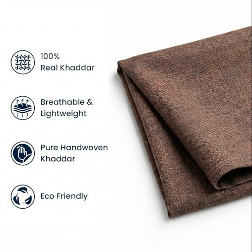 Image of Unstitched Cotton Fabric for Men and Women - Self Pattern Khadi Cotton Fabric Material (3.5 Meter, Royal Brown)