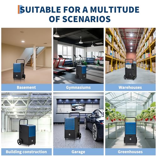 Image of 105 pt Commercial Dehumidifier for Basement, Large Dehumidifier with Drain Hose, Timer and 4 Wheels, Ideal for Flood Repair, Drying Basement, Warehouse and Factory, 110V /60Hz /520W, US Standard