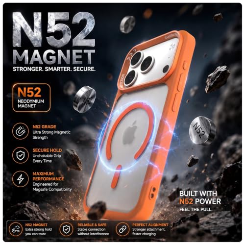Image of Pikkme Back Cover for iPhone 17 Pro | Shockproof | Mag-Safe Compatible | Hard Transparent Back | Premium Raised Camera Protection | Bumper Case (Orange Mag-Safe)