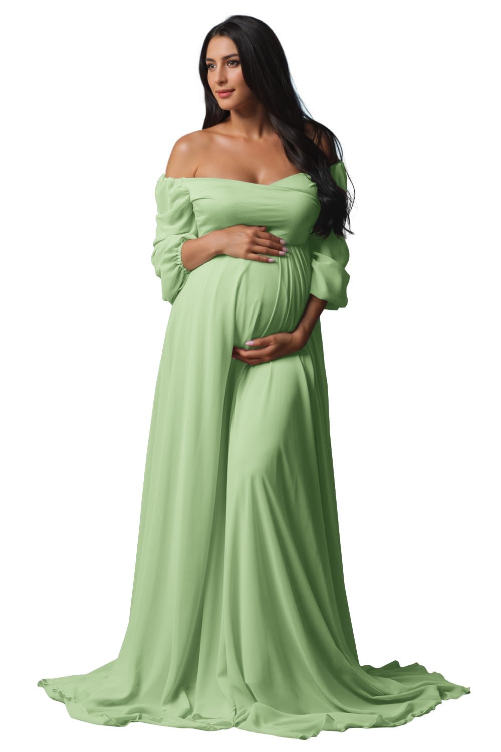 Schwangerschaftskleid Fotoshooting Umstandskleider Chiffon Off Shoulder Babybauch Kleid Maternity Gown