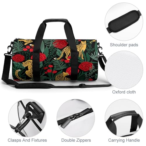 Sac de sport rose léopard 45cm compact et léger avec grand volume