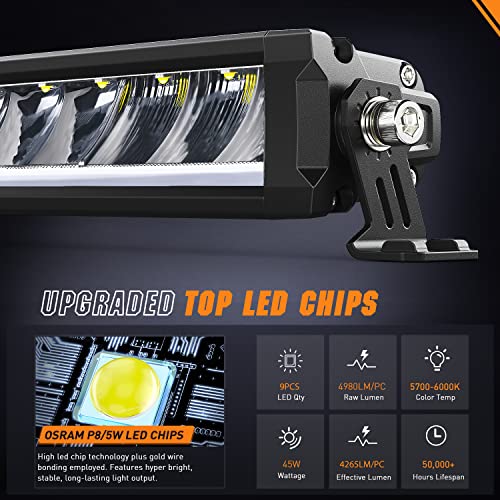 Image of Nilight Pro Series 2PCS 12.2 Inch Single Row Slim LED Light Bar with DRL | 45W 4980LM Anti-Glare Spot & Flood Beam , IP68 Off-Road Driving Lights & 16AWG DT Wiring Kit for Truck, Jeep, SUV, ATV & UTV