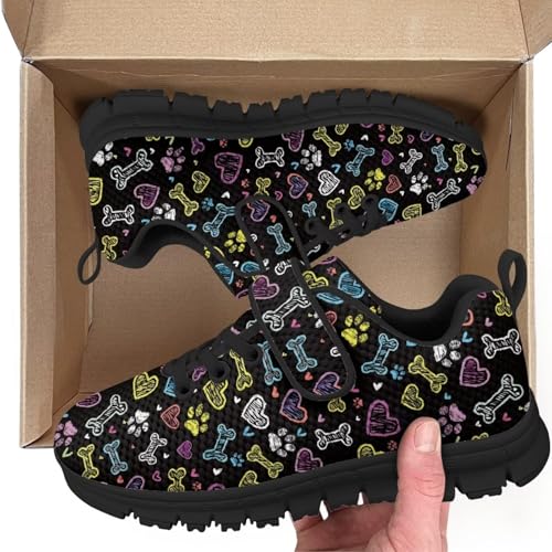 Little Kid Shoes for Boys & Girls Breathable Tennis Running Sneakers for Kids Love Dog Paw Pattern（Black Sole）2