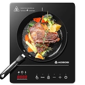Aobosi Induktionskochfeld 1 Platte,Induktionskochplatte mit Booster-Funktion, 20 Leistungsstufen und Temperaturstufen,Kompakte Größe,2000W Tragbares Induktionskochfeld,10H-Timer,Schwarz