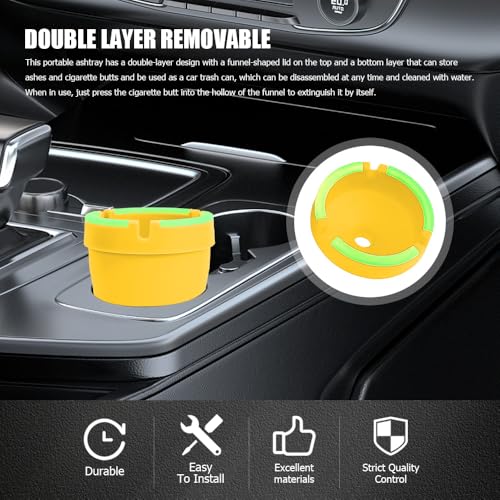 Image of Glow in The Dark Ashtray, Car Ashtray, Cigarette Self-Extinguishing Car Cup Holder Ashtrays with Lid, Universal Portable Mini Vehicle Cigarette Trash Can Auto Accessories for Cars (Yellow)