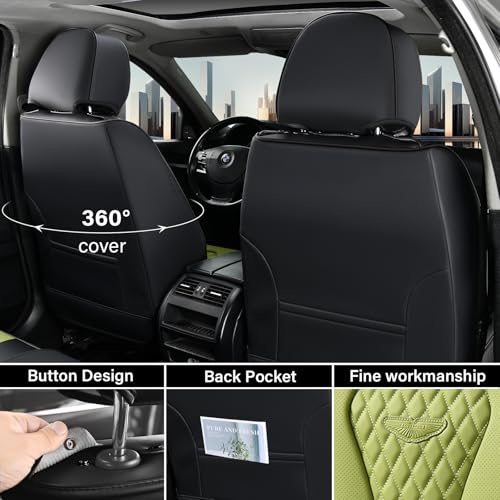 Image of Coverado Seat Covers Front Seats, Green Car Seat Covers 2 Pack, Driver Seat Cover, Luxury Automotive Seat Covers, Car Seat Cushion, Front Car Seat Covers Leather Seat Protector Fit for Most Cars