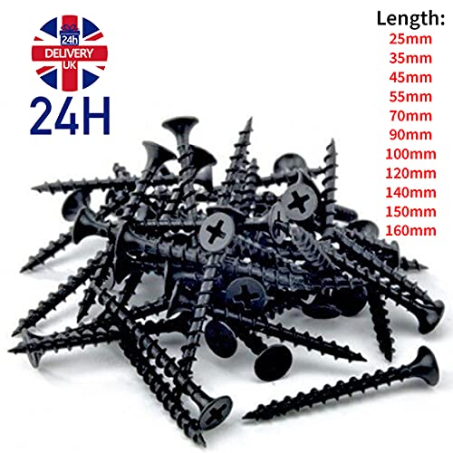 200 x 45mm Screws Black for Wood Plasterboard Drywall Corse Thread Black Phosphate, 3.5mm x 45mm - Image 3