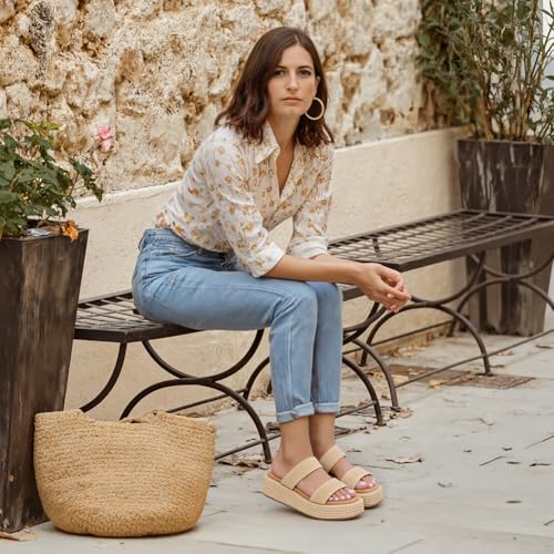 Erocalli Platform Sandals Women Cute Wedge Espadrilles Slip on Summer Beach Raffia Vacation Sandal Comfortable Open Toe Dressy Shoes3