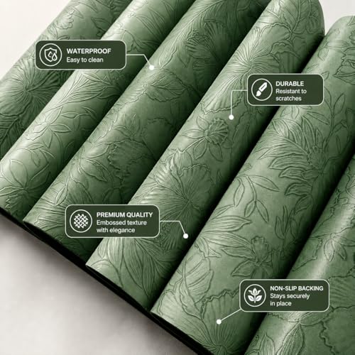 Image of Yelona Premium Faux Leather Placemat Set of 4 | Printed Floral Design, Waterproof & Heat Resistant Table Mat | Non-Slip, Washable for Dining, Kitchen & Home Decor (Green, 43 x 30 cm)