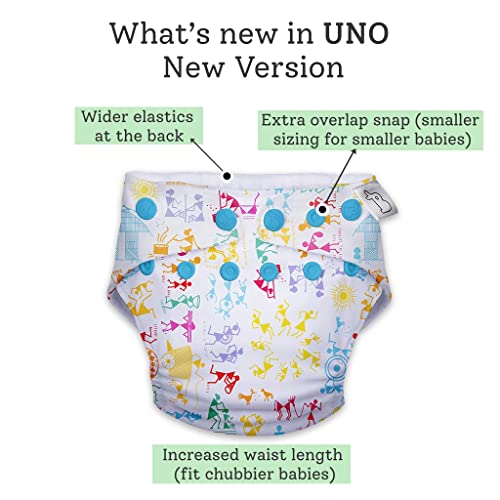 Image of SuperBottoms UNO Freesize Cloth Diaper | Cloth diaper for babies 0 to 3 years | Washable & Reusable cloth diaper | Comes with cloth diaper inserts | 1 Organic cotton Soaker + 1 Booster (White Warli ))