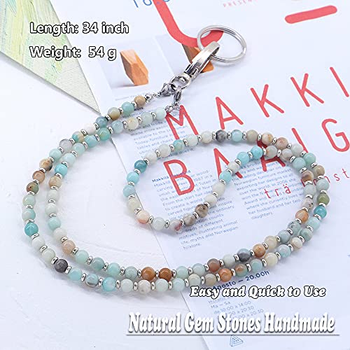 C&L Accessories Lanyard For Id Badges Holder, Beaded Cute Lanyard For Keys Neck Lanyards For Glasses Chain Strap For Women (Amazonite Stone) #TOP1