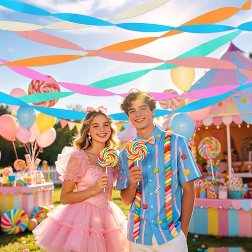 Image of 6 Rolls Crepe Paper Streamers Party Decorations, Rainbow Streamers Colorful Candyland Party Decorations for Birthday Wedding Bridal Baby Shower