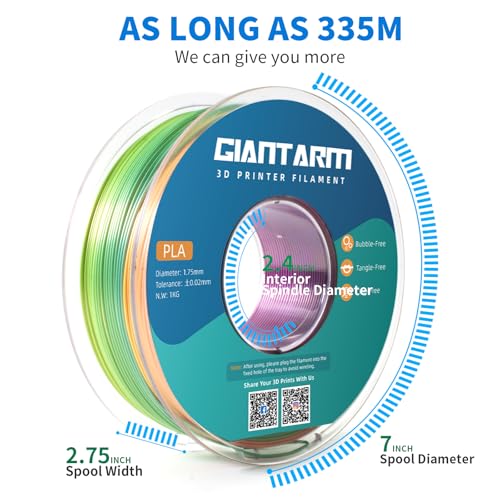 Image of GIANTARM Silk PLA Filament 1.75 mm, 3D Printer Filament PLA 1 kg Spool, Colour Grandient