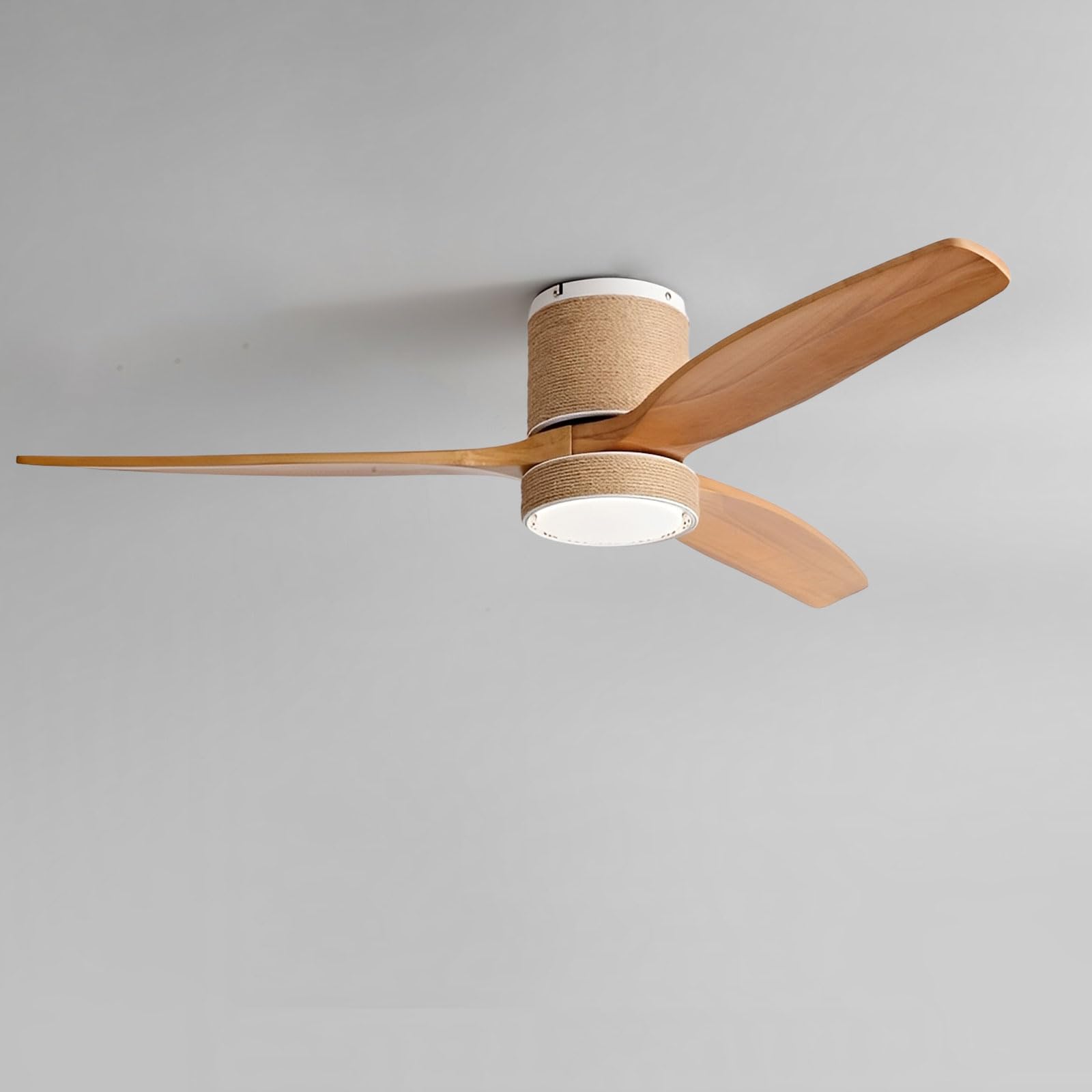 Ibalody A-White 42In Flush Mount Ceiling Fan With Lights Farmhouse Hemp Rope Ceiling Fan Light With Remote Control, Wood Blades Modern Quiet Ceiling Fans For Bedroom/Living Room/Patio/Indoor