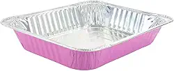 KitchenDance Formas de mesa a vapor descartáveis de alumínio colorido de meio tamanho – Assadeira retangular para hotéis e restaurantes, formas resistentes para assar, preparar alimentos, 53900 (10, rosa)