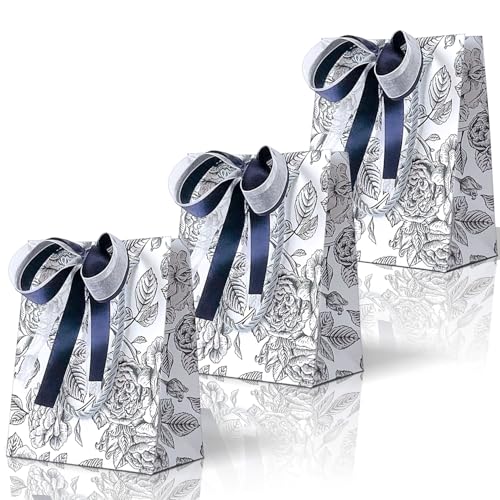 PARTNERR ギフトバッグ リボン付 簡単ラッピング 手提げ袋 Sサイズ(18×15×7cm)3枚入 高級 おしゃれ 誕生日 引き出物袋 母の日 バレンタイン クリスマス (Eclat Noir, S:3枚)